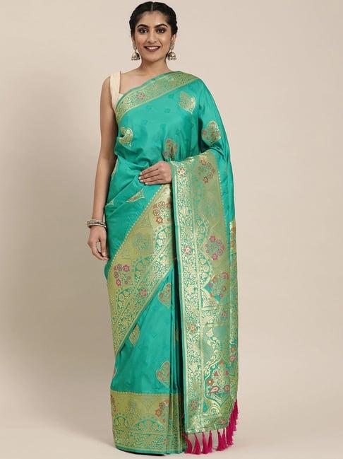 vastranand green woven saree with unstitched blouse