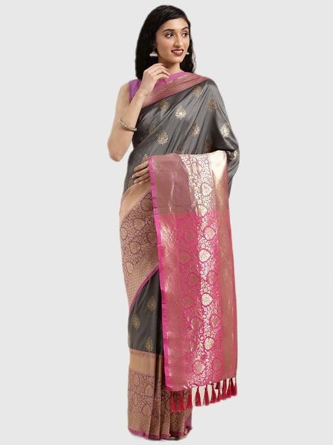 vastranand grey textured saree with blouse