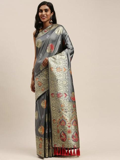 vastranand grey woven saree with unstitched blouse