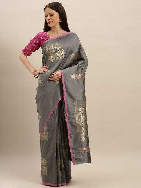 vastranand grey woven saree with unstitched blouse