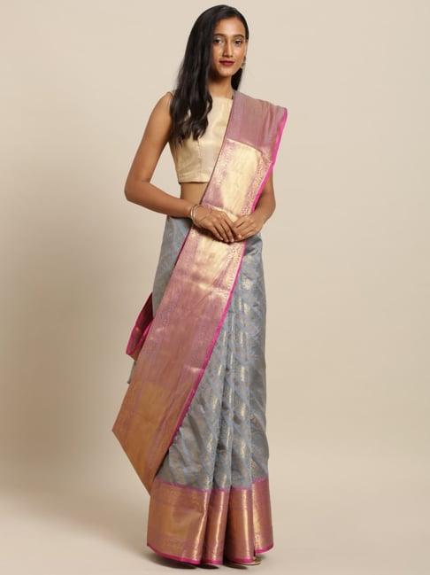 vastranand grey woven saree with unstitched blouse