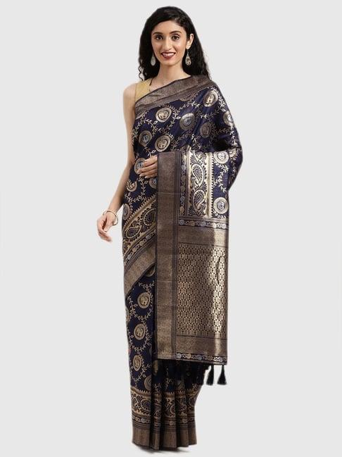 vastranand indigo printed saree with blouse