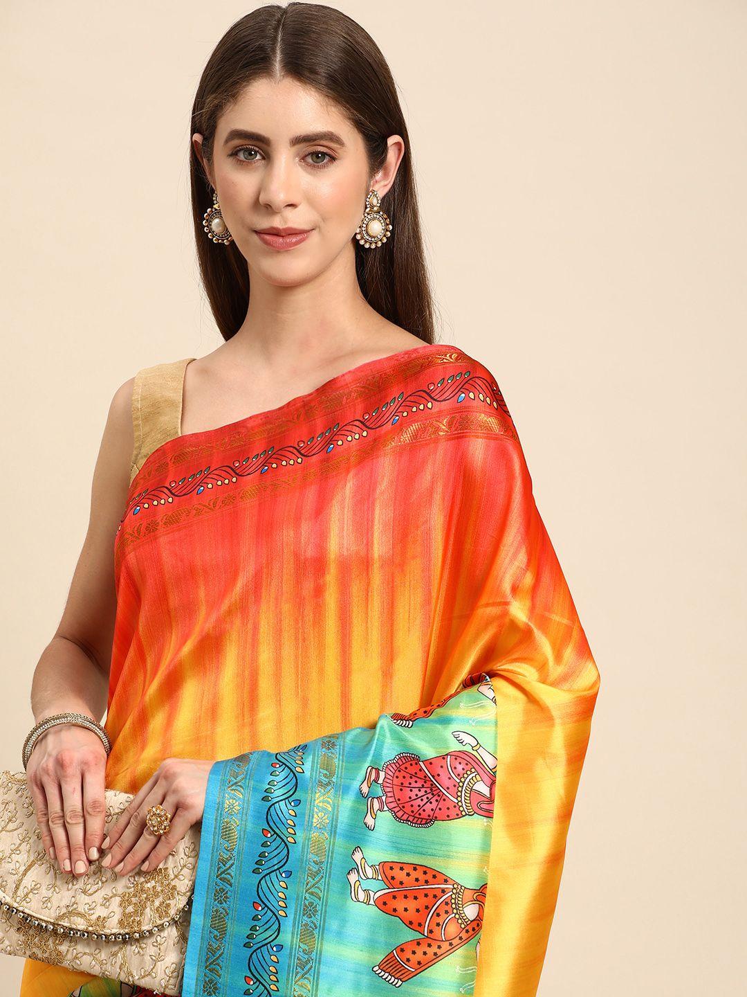 vastranand kalamkari silk blend block print saree