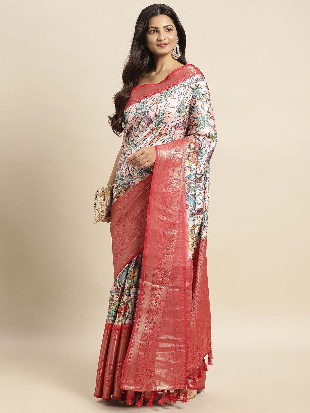 vastranand kalamkari zari silk blend banarasi saree