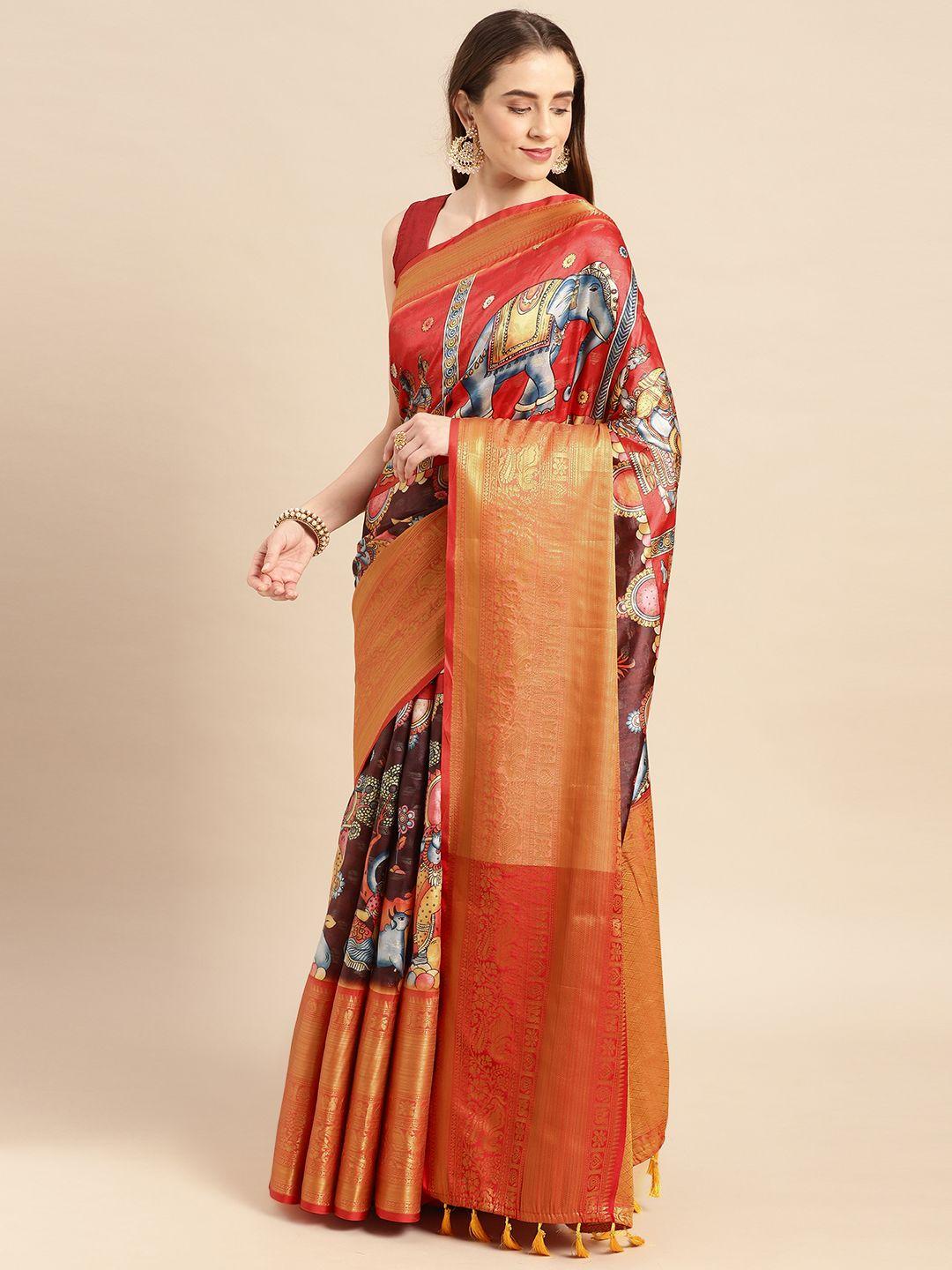 vastranand kalamkari zari silk blend banarasi saree