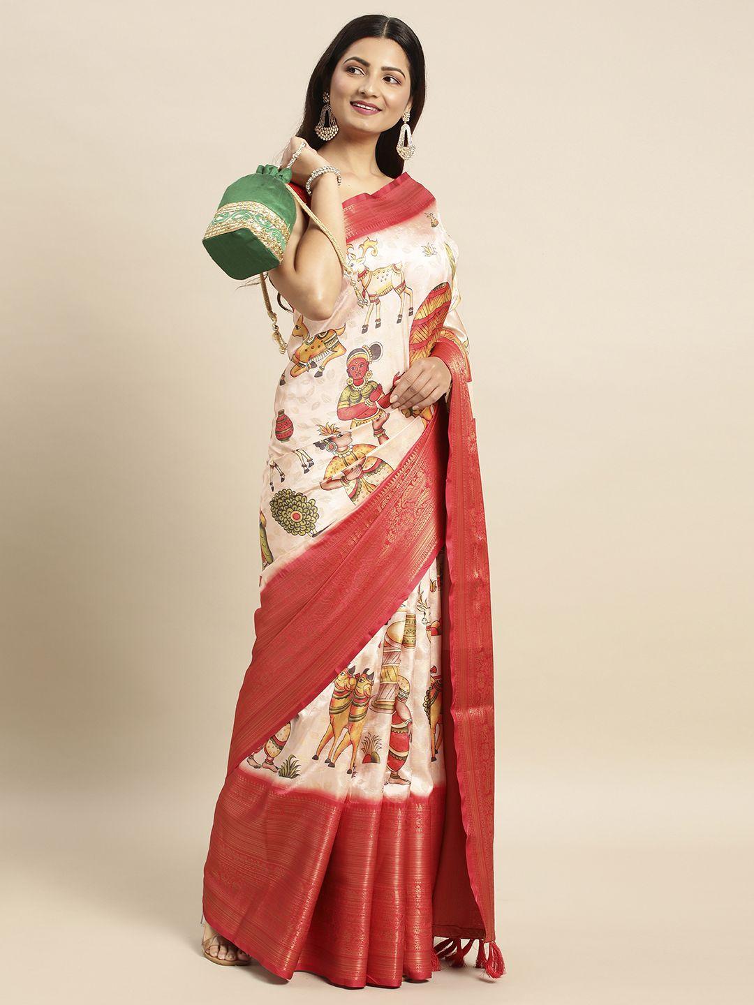 vastranand kalamkari zari silk blend banarasi saree