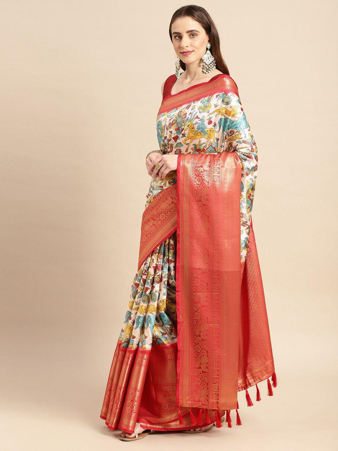 vastranand kalamkari zari silk blend banarasi saree