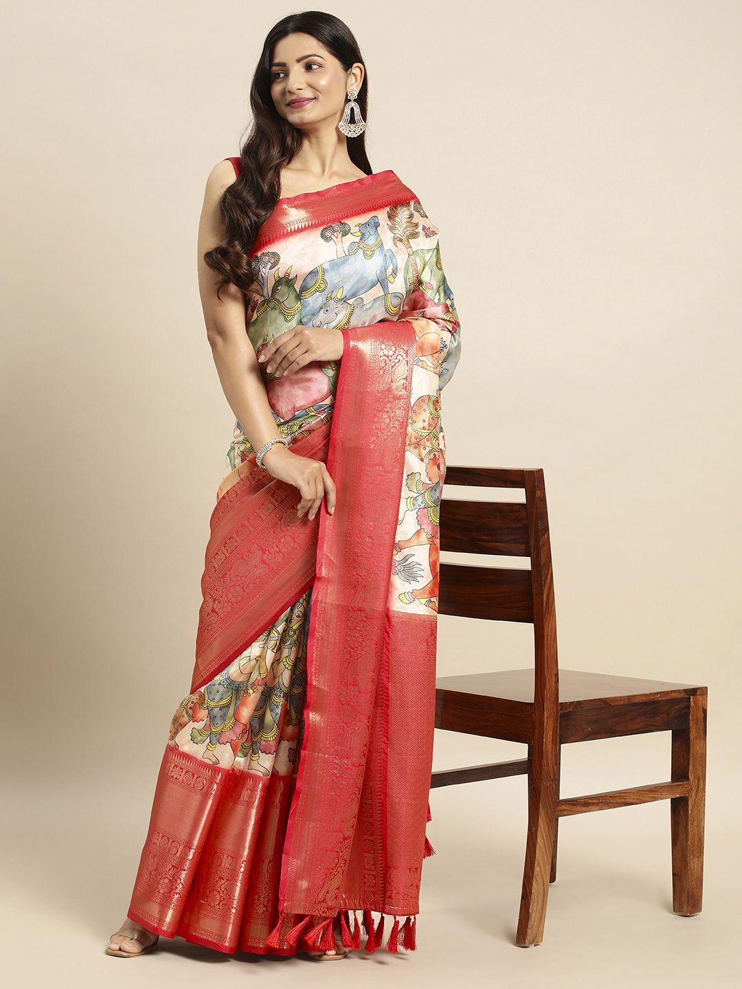 vastranand kalamkari zari silk blend banarasi saree