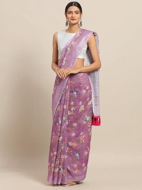 vastranand lavender floral print saree with unstitched blouse