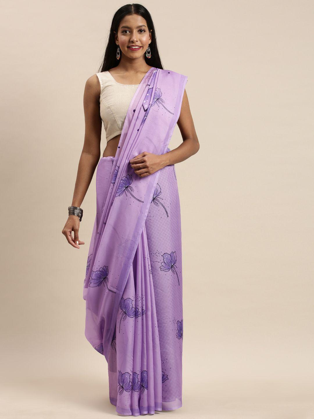 vastranand lavender floral printed pure silk saree