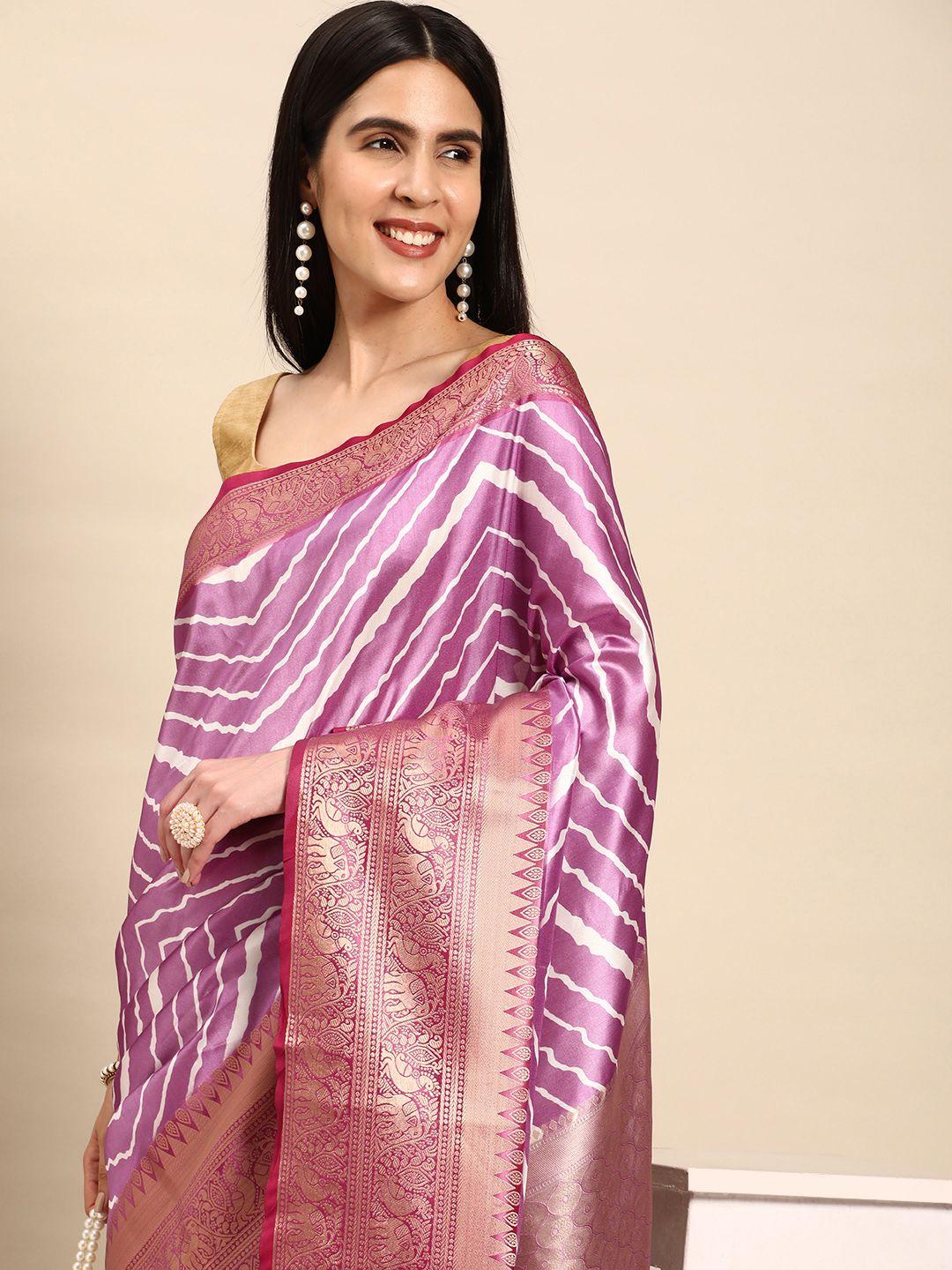 vastranand leheriya printed zari silk blend banarasi saree