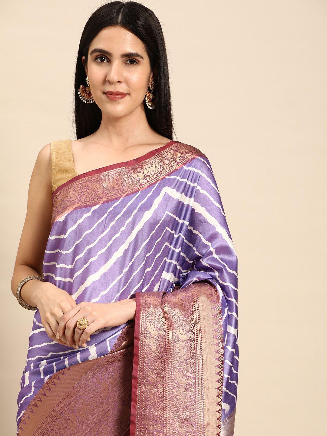 vastranand leheriya printed zari silk blend banarasi saree