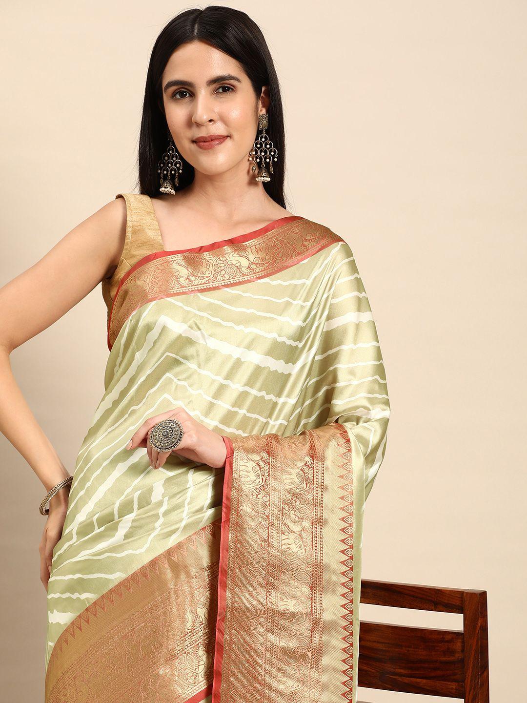 vastranand leheriya printed zari silk blend banarasi saree