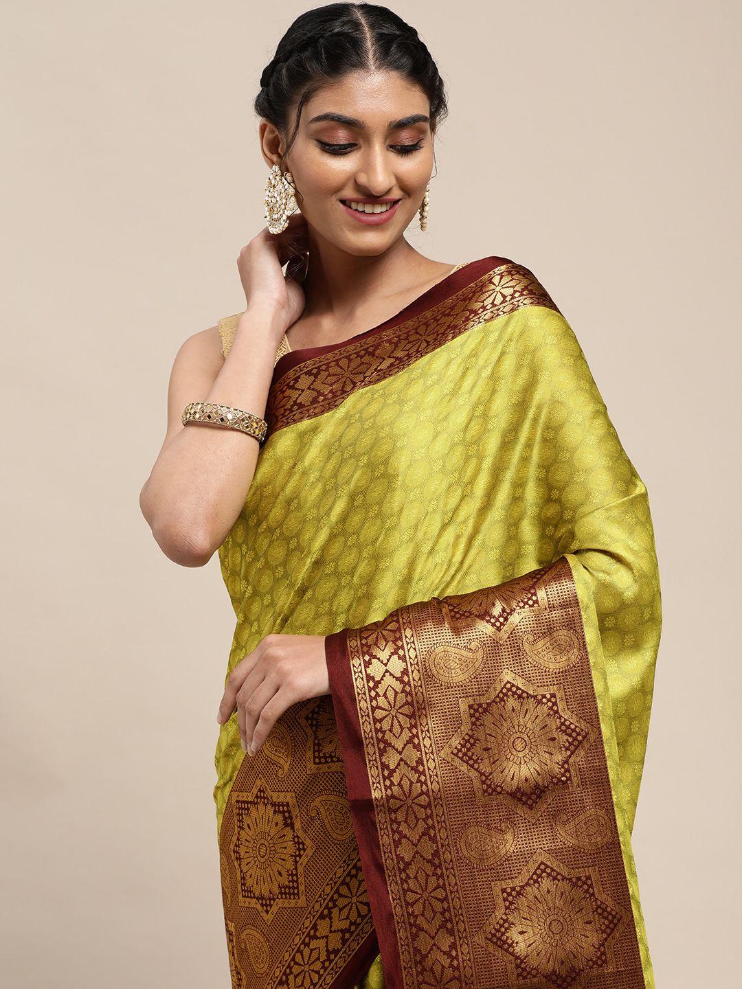 vastranand lime green woven design banarasi saree