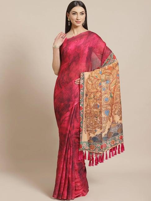 vastranand magenta printed saree with unstitched blouse