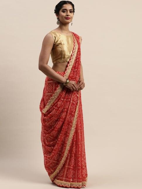 vastranand maroon printed saree with unstitched blouse