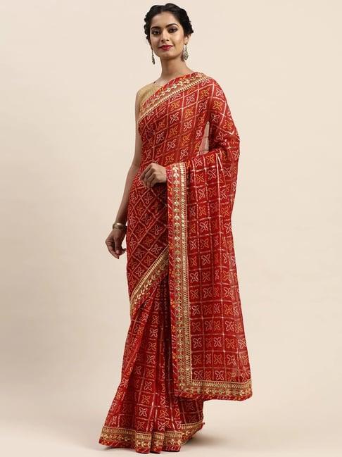 vastranand maroon printed saree with unstitched blouse