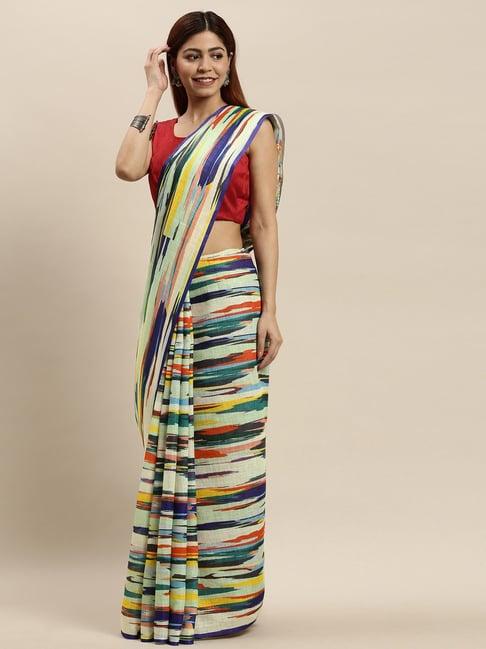 vastranand mint green & blue striped saree with unstitched blouse