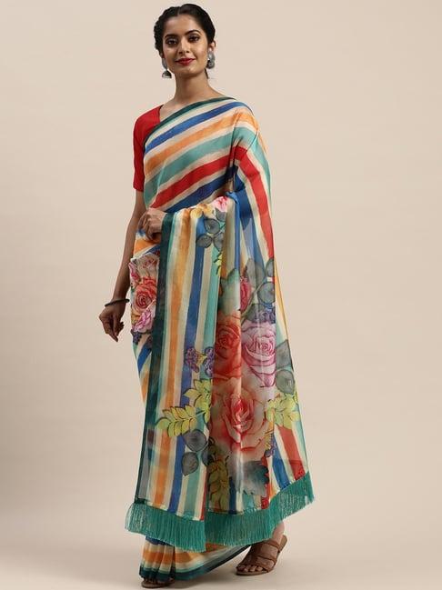 vastranand multicolored floral print saree with unstitched blouse