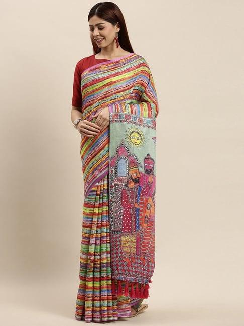 vastranand multicolored printed saree with unstitched blouse