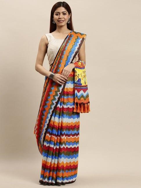 vastranand multicolored printed saree with unstitched blouse