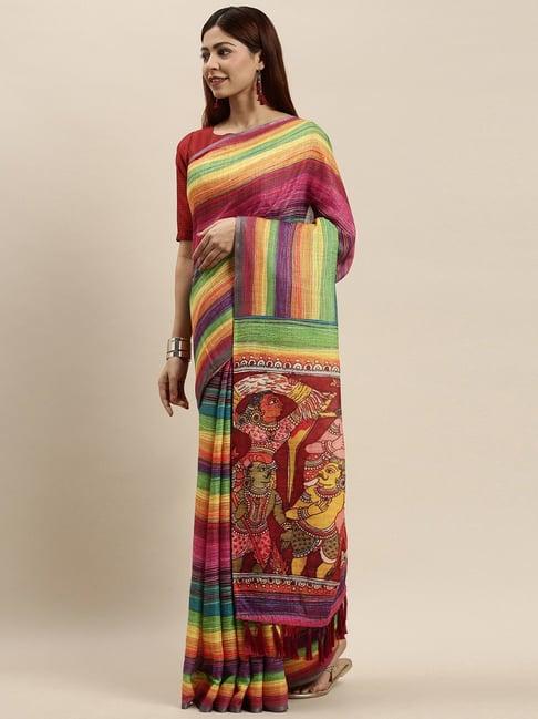 vastranand multicolored printed saree with unstitched blouse