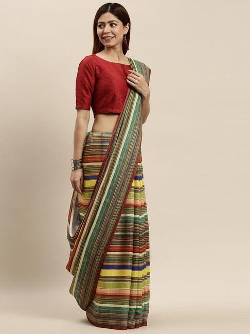 vastranand multicolored striped saree with unstitched blouse
