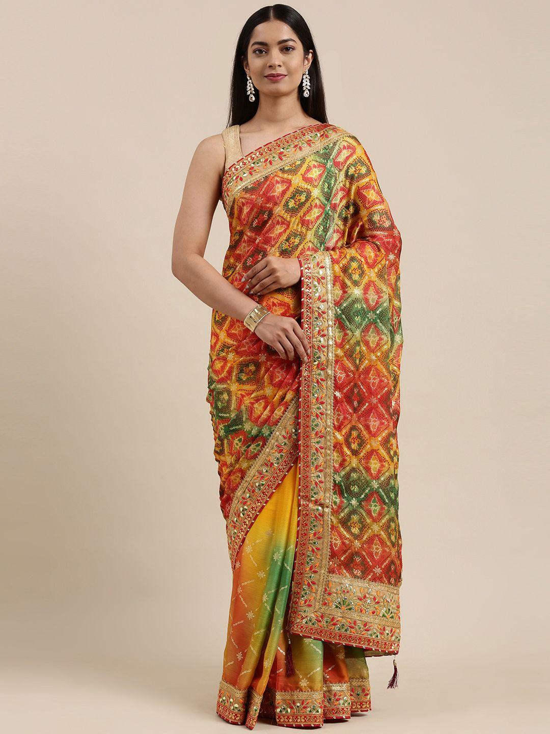 vastranand multicoloured bandhani gotta patti bandhani saree