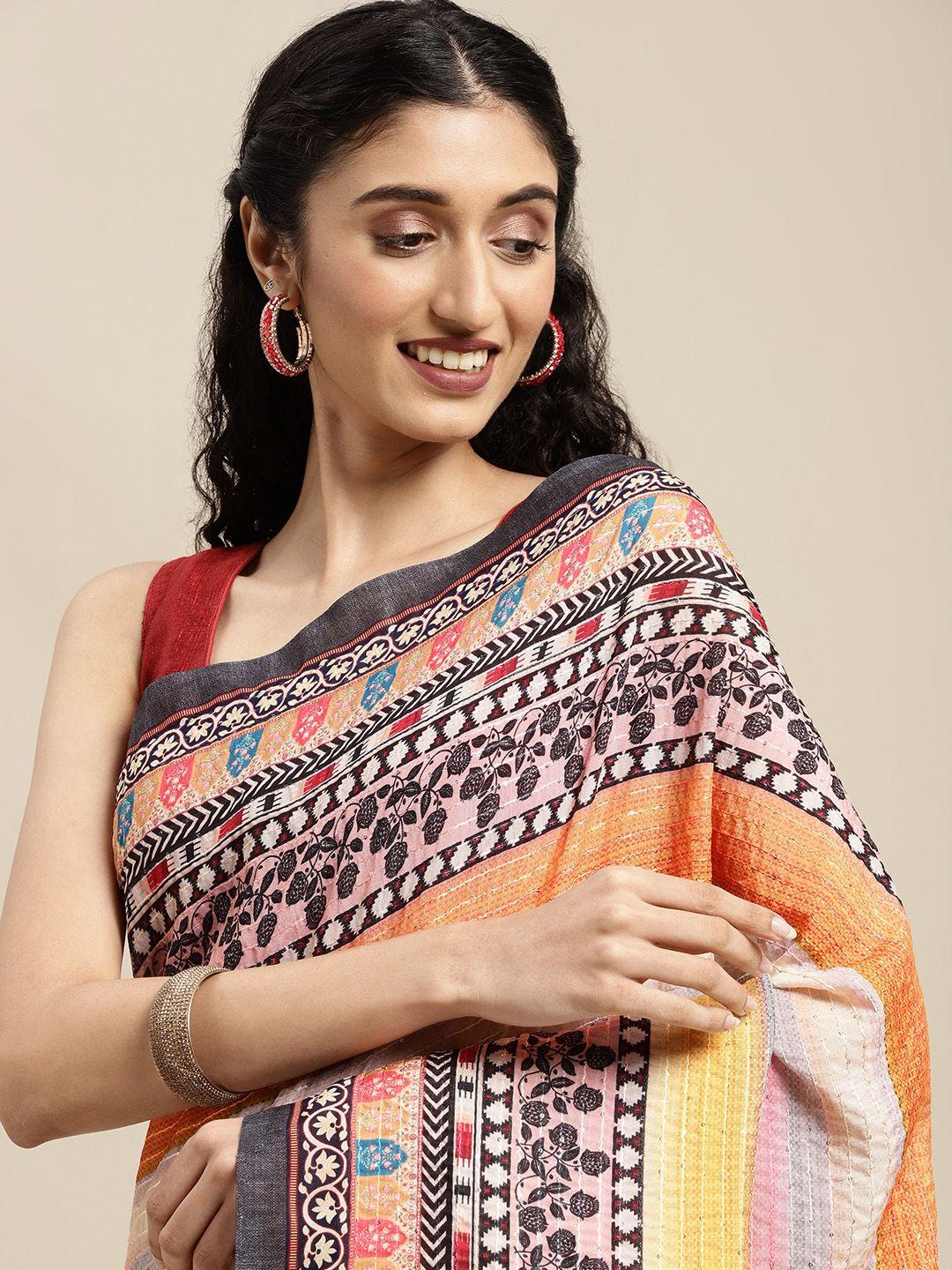 vastranand multicoloured striped art silk saree