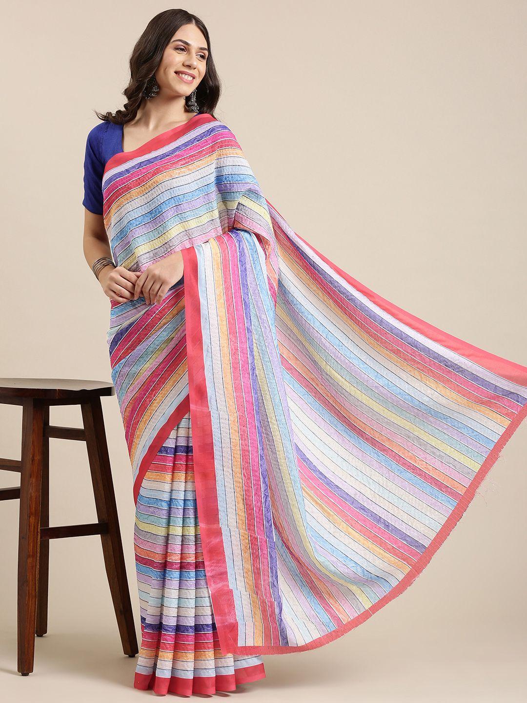 vastranand multicoloured striped sequinned art silk saree