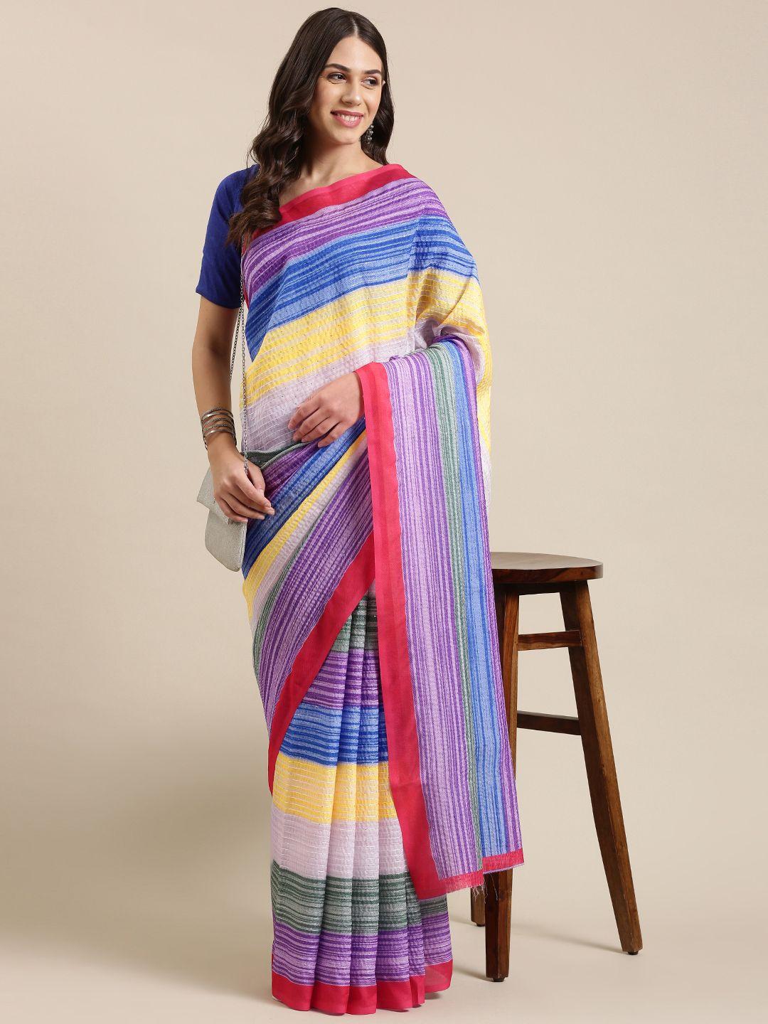 vastranand multicoloured striped sequinned art silk saree