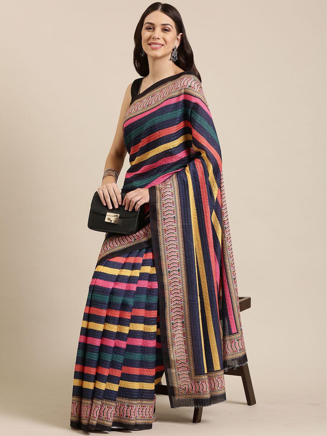 vastranand multicoloured striped sequinned art silk saree