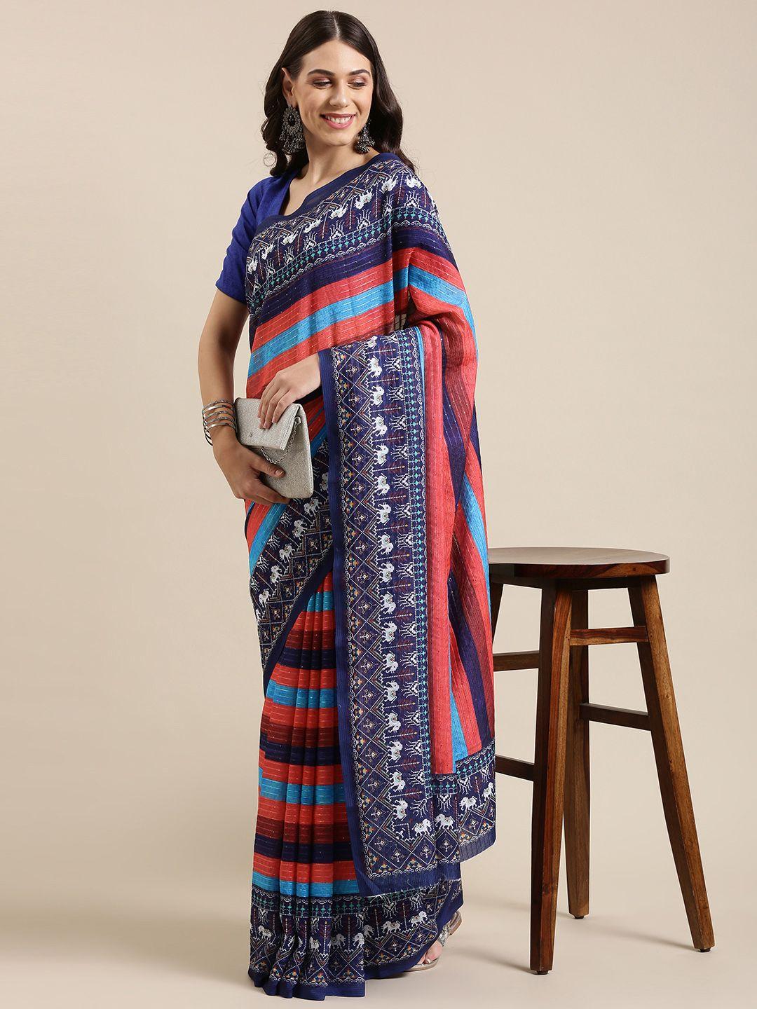 vastranand multicoloured striped sequinned art silk saree