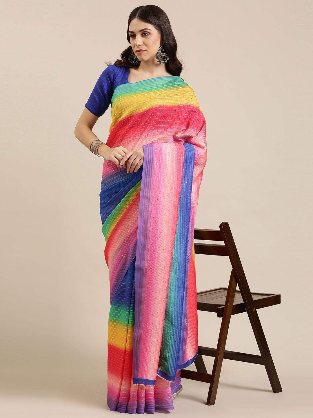 vastranand multicoloured striped sequinned art silk saree