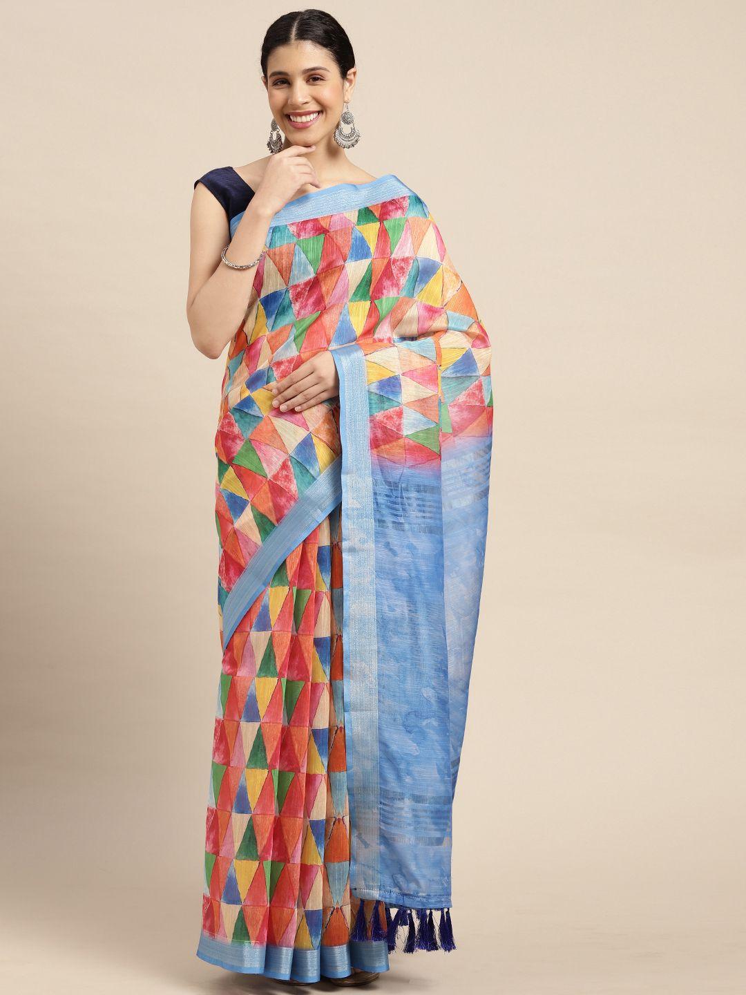 vastranand multicoloured zari linen blend saree