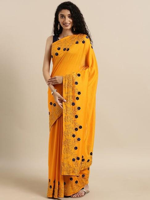 vastranand mustard embellished saree with unstitched blouse