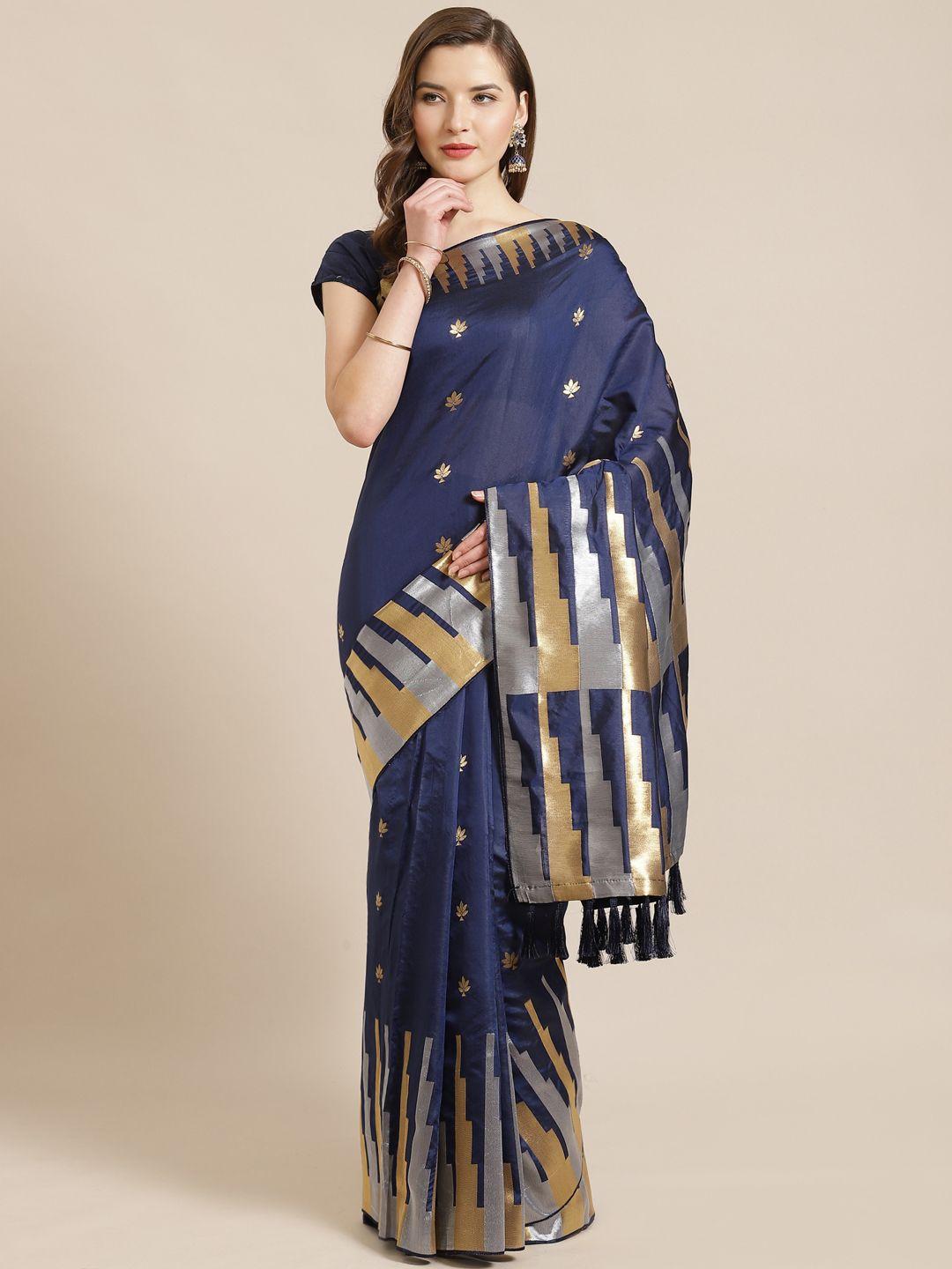 vastranand navy blue & golden woven design banarasi saree