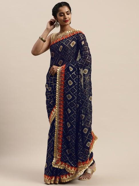 vastranand navy printed saree with unstitched blouse