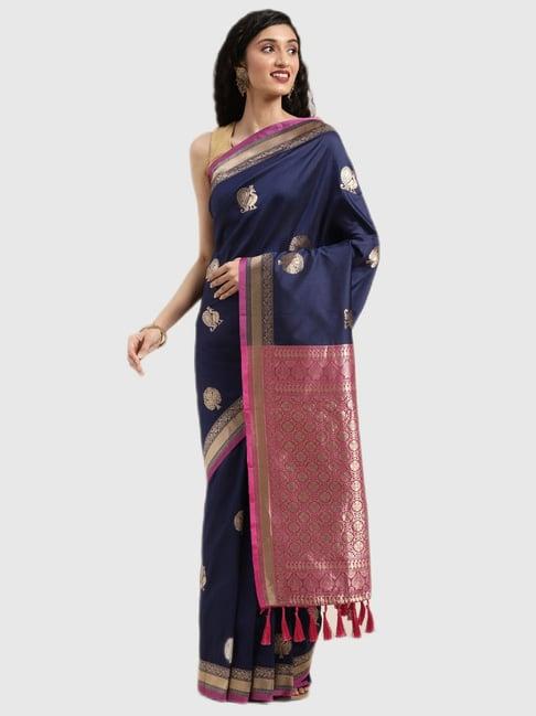 vastranand navy textured saree with blouse