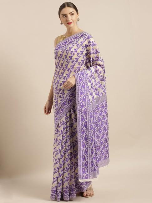 vastranand off-white & purple woven saree with unstitched blouse