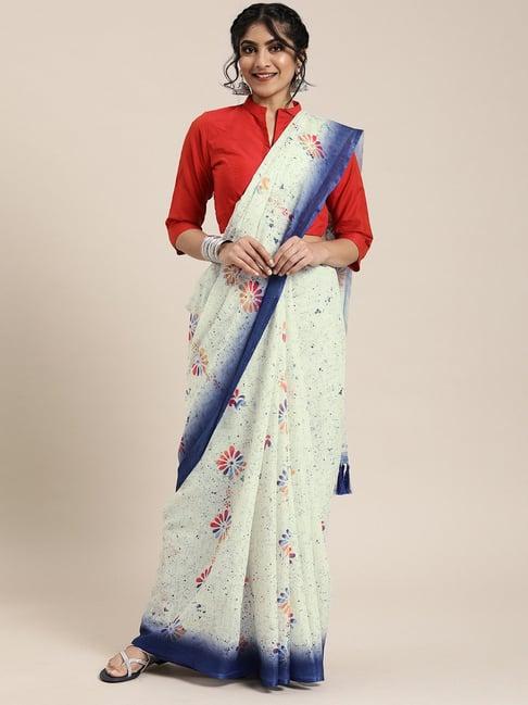 vastranand off-white printed saree with unstitched blouse