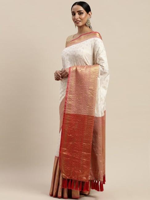 vastranand off-white woven saree with unstitched blouse