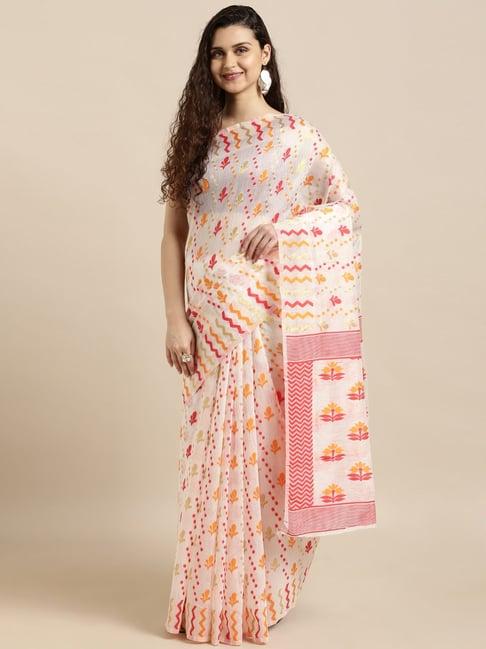 vastranand off-white woven saree with unstitched blouse