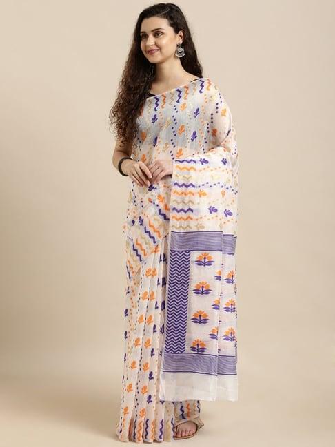 vastranand off-white woven saree with unstitched blouse