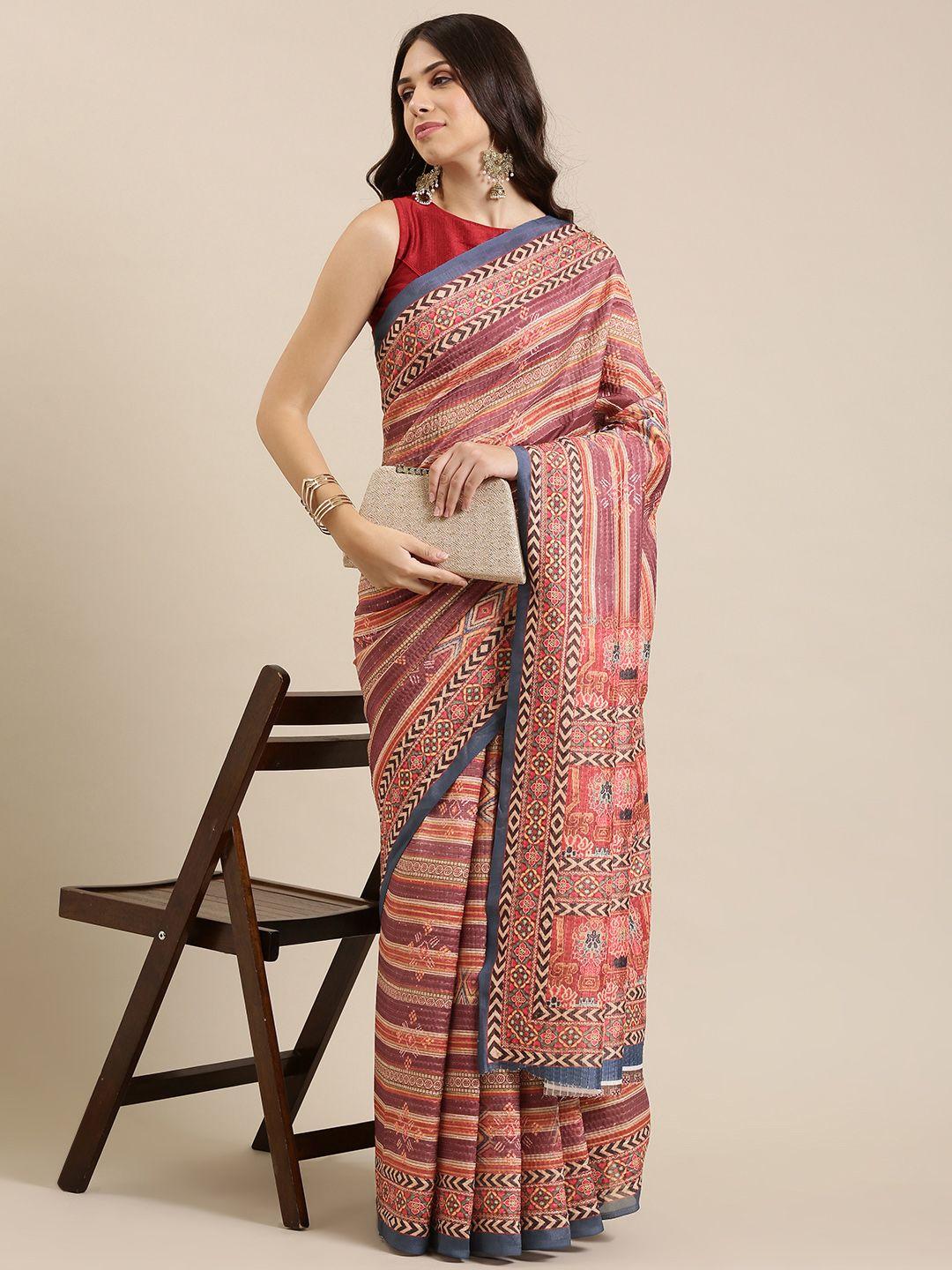 vastranand orange & blue sequinned art silk saree