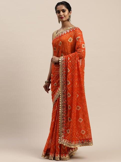 vastranand orange printed saree with unstitched blouse