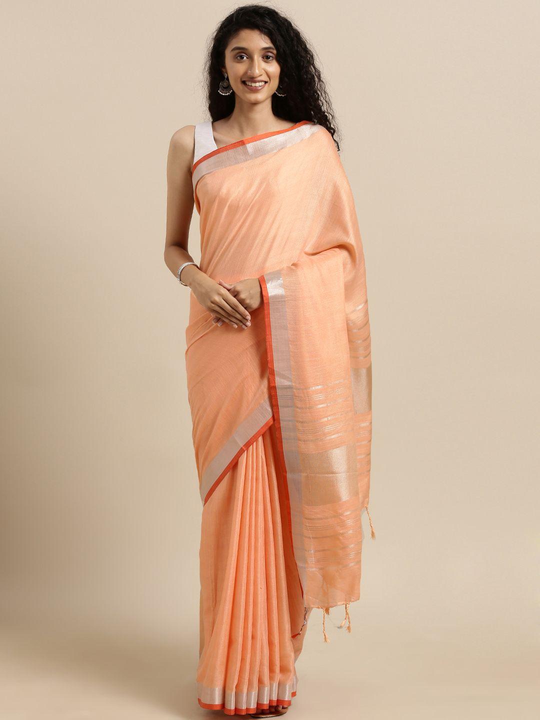 vastranand orange solid linen blend angolla saree