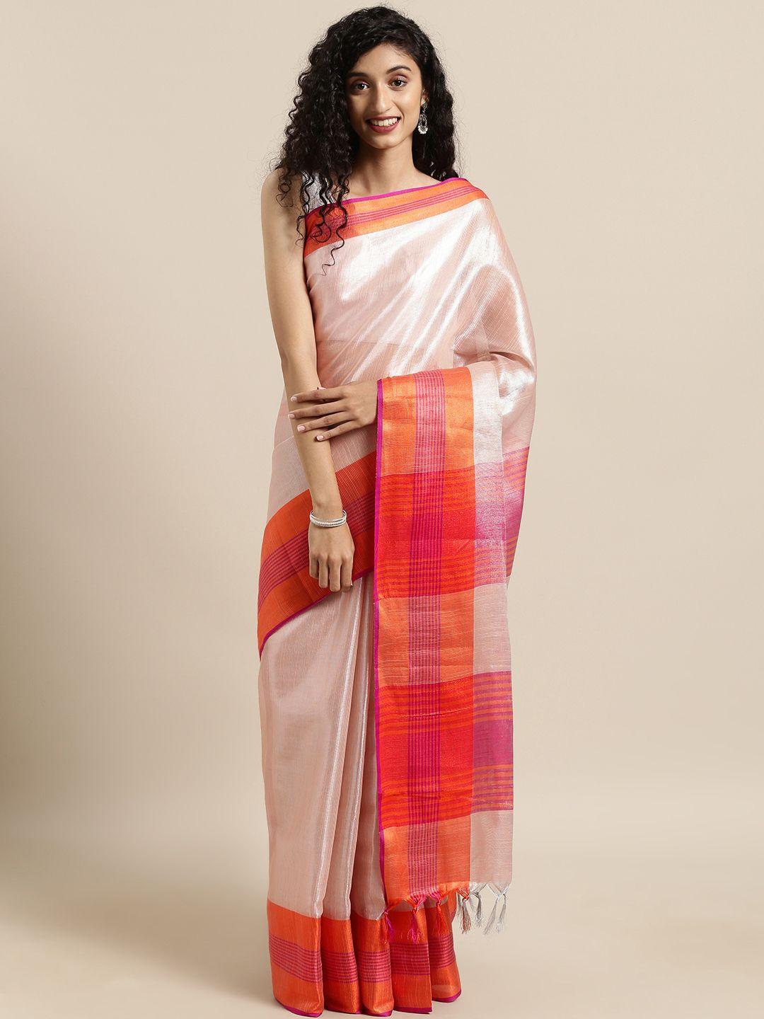 vastranand peach-coloured solid tissue saree