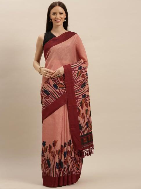 vastranand peach floral print saree with unstitched blouse