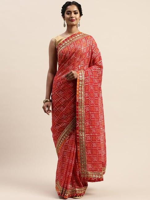 vastranand peach printed saree with unstitched blouse